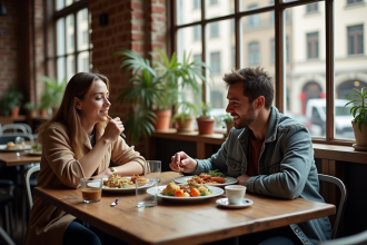Deux amis dégustant des plats hongrois dans un café à Budapest
