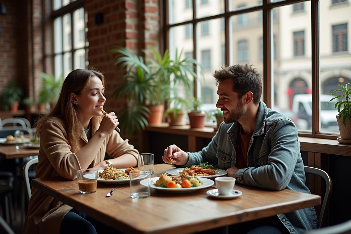 Deux amis dégustant des plats hongrois dans un café à Budapest