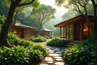 Resort écologique en forêt avec cabines en bois modernes