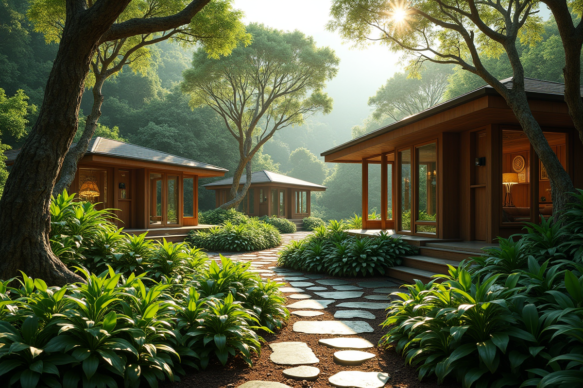 Resort écologique en forêt avec cabines en bois modernes