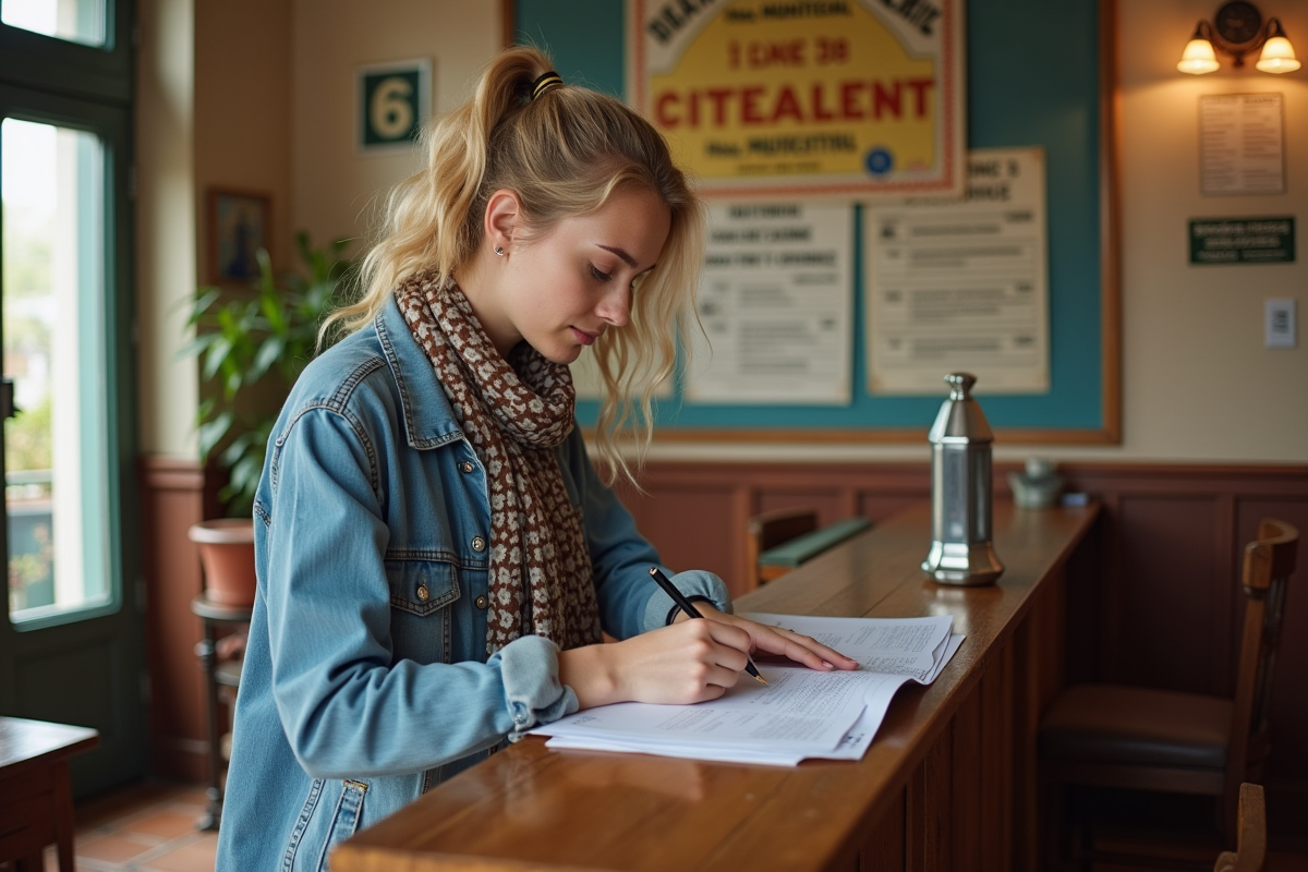 Jeune femme remplissant un formulaire de taxe de séjour