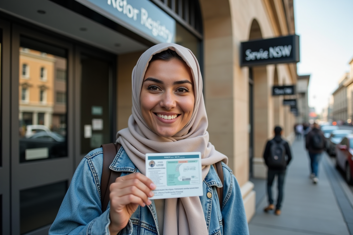 Femme nord-africaine montrant son permis de conduire à l