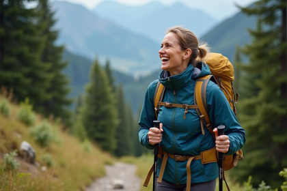 Femme en équipement de randonnée en montagne