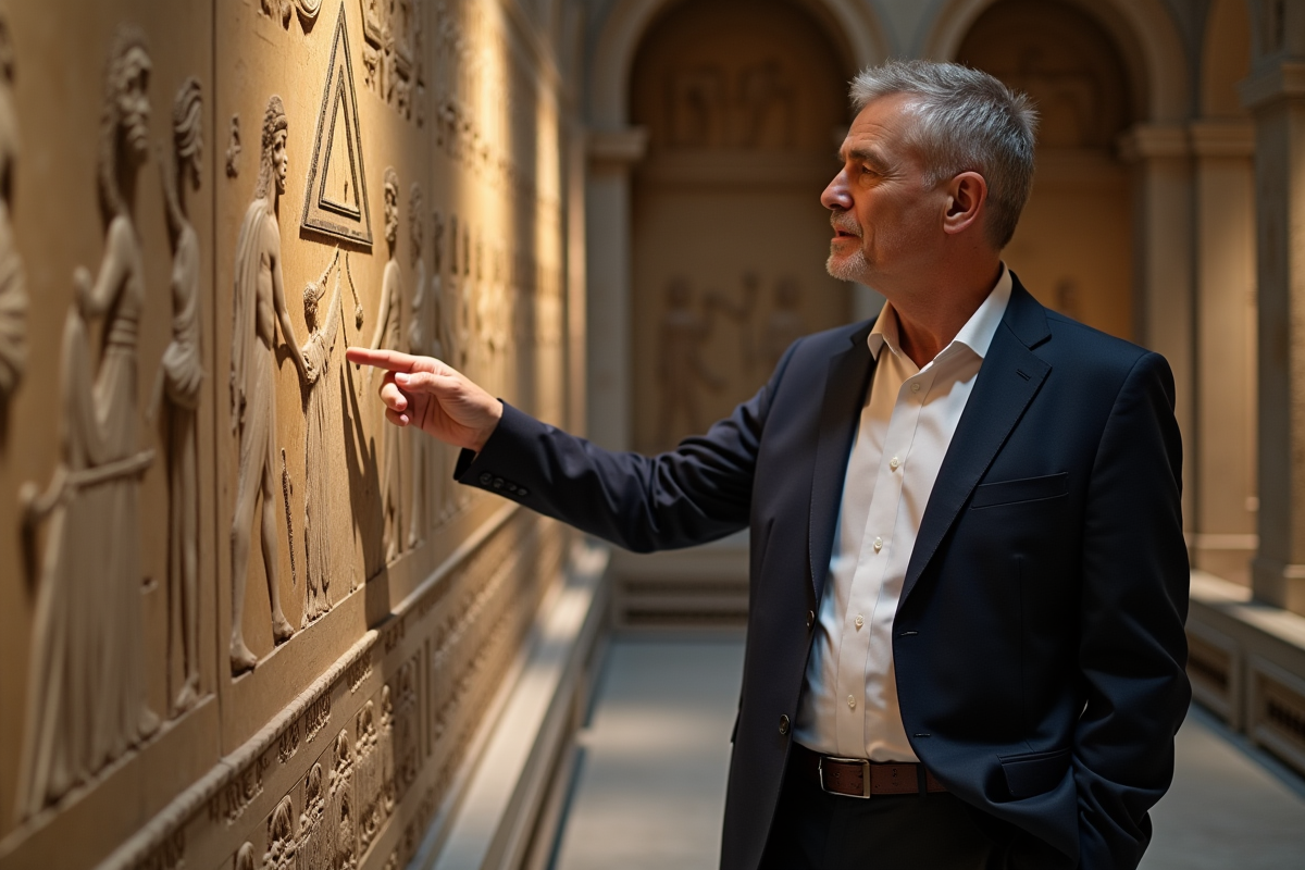 Historien expliquant le symbole Triangle d or d ISIS devant un mur