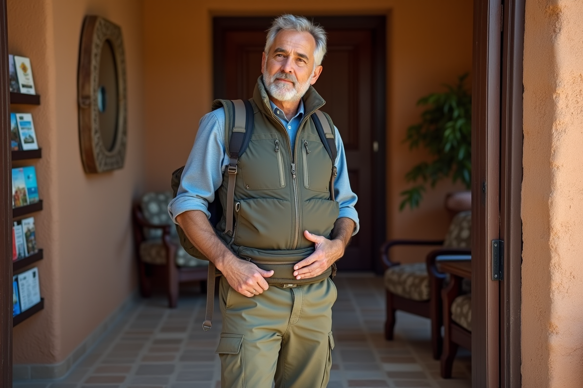 Homme range ses valeurs dans une ceinture à l