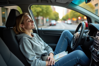 Jeune femme se réveillant dans sa voiture à Sydney