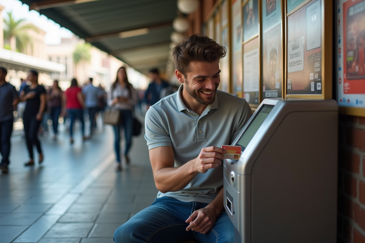 Jeune homme utilisant la machine à billets à Venise