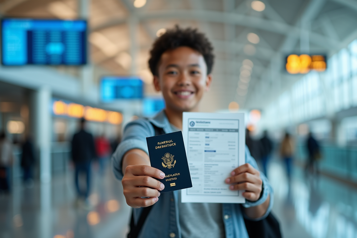 Jeune voyageur tenant ses documents a l