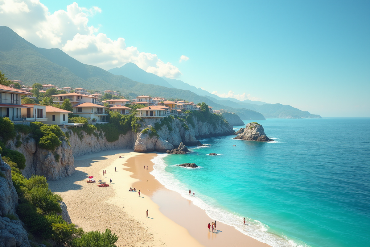 Maisons contemporaines sur la côte avec plage et technologie