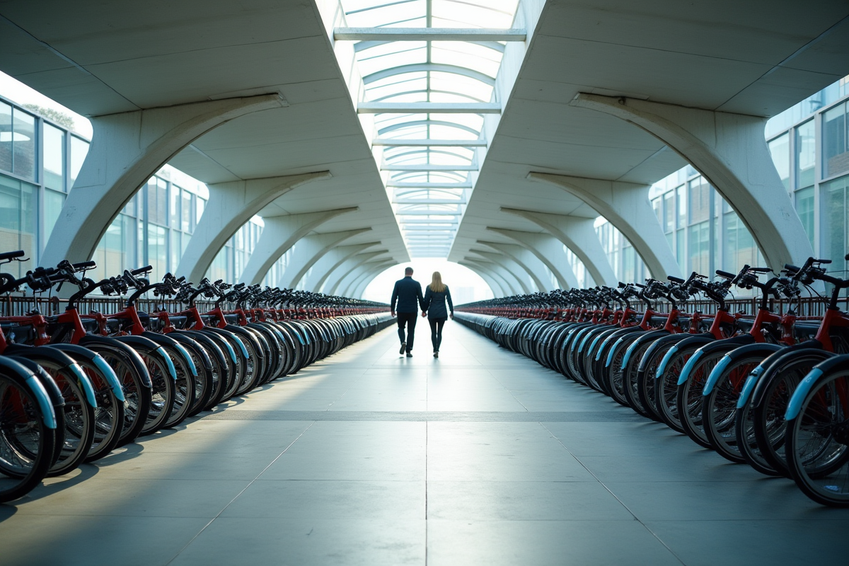 Parking souterrain à vélo moderne aux Pays-Bas avec nombreux vélos