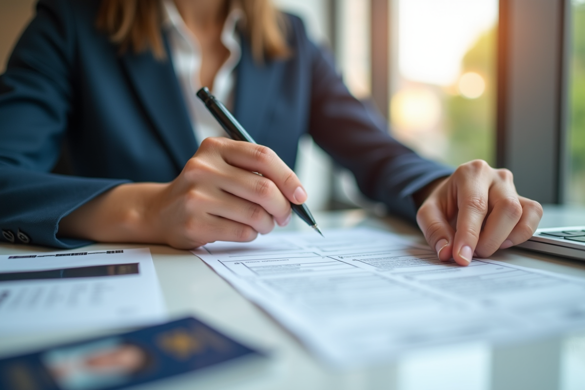 Personne remplissant un formulaire de renouvellement de passeport français