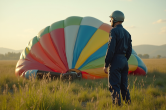 Pilote de ballon à côté d'un ballon partiellement dégonflé