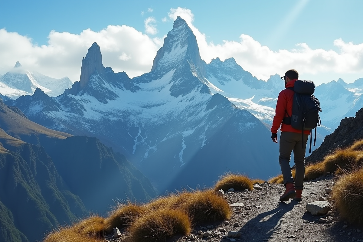Randonneur sur un rocher avec vue sur Fitz Roy en Patagonie