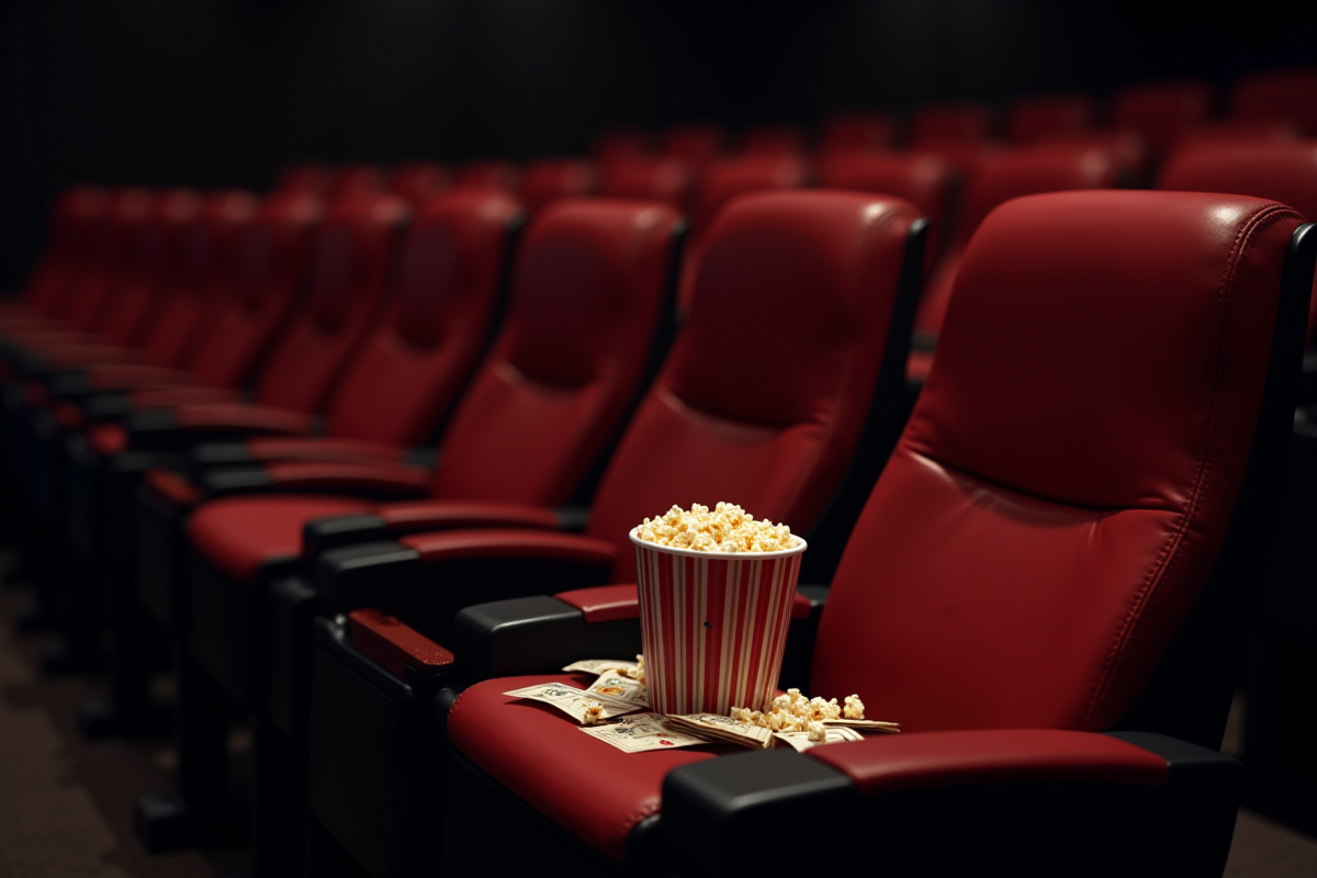 Siège de cinéma urbain avec popcorn et tickets de film