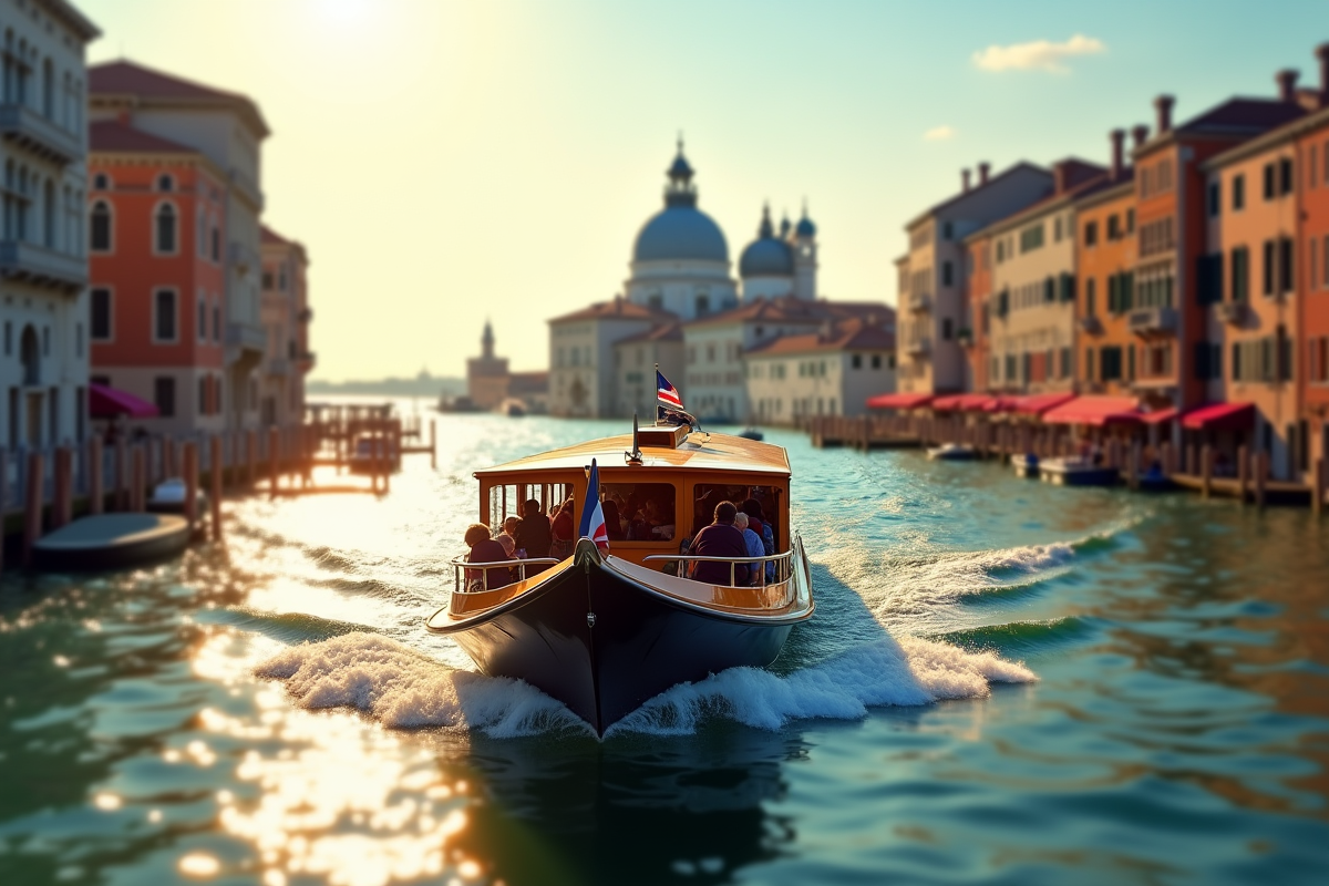 Vaporetto sur le Grand Canal à Venise en plein soleil