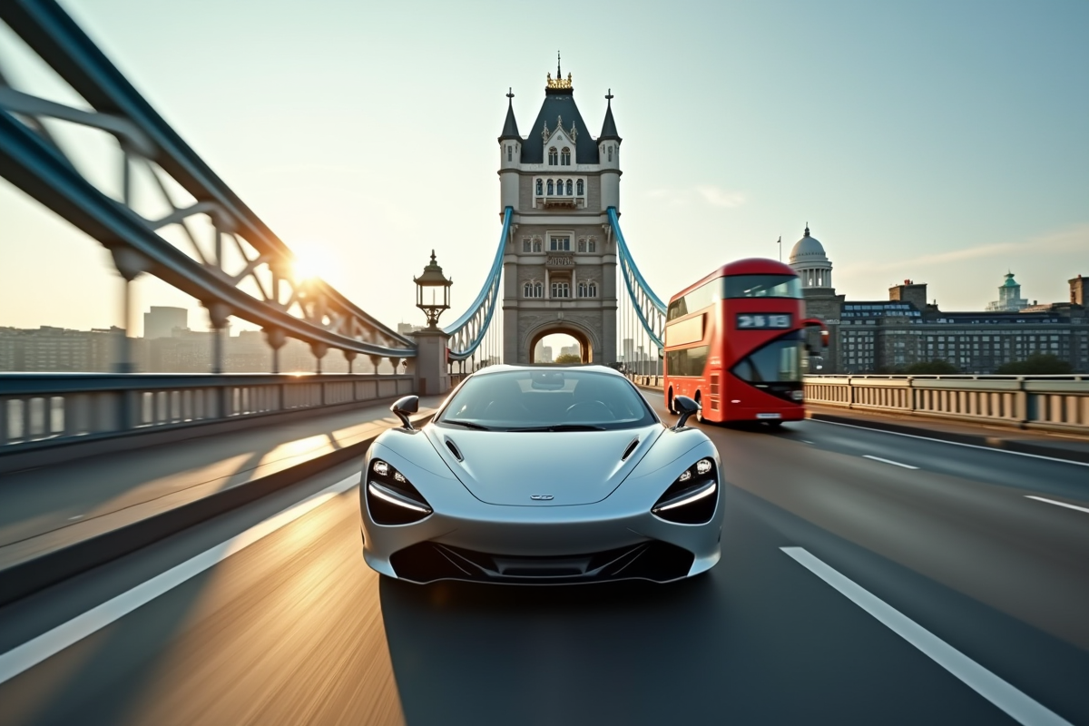 Voiture moderne sur Tower Bridge à Londres en journée