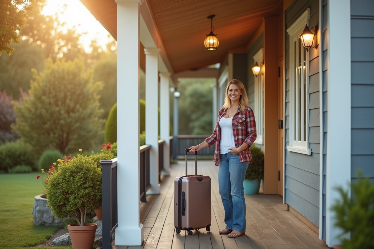Voyageur souriant accueillis à la location de vacances